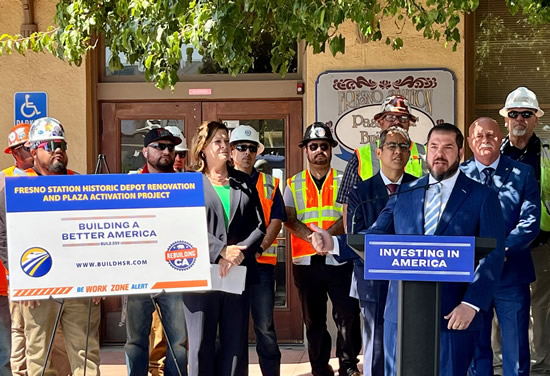 Asm. Arambula with Workers on Fed Investment for Rail Depot Renovation in Fresno
