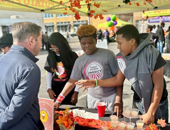 The Assemblymember visits with students involved in the West Fresno Family Resource Center’s Sweet Potato Project entrepreneurial program.