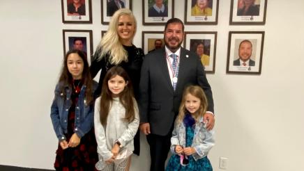 Assemblymember Dr. Joaquin Arambula is seen with his wife, Elizabeth, and their three daughters during the event honoring him as the recipient of the Ohtli Award from the Government of Mexico.