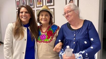 Attendees at the November 12, 2021 ceremony honoring Assemblymember Arambula included (from left) Esmeralda Soria, Fresno City Councilmember; Dolores Huerta, co-founder of the United Farm Workers and civil rights activist; and Amy Arambula, Joaquin’s mother and a community activist.