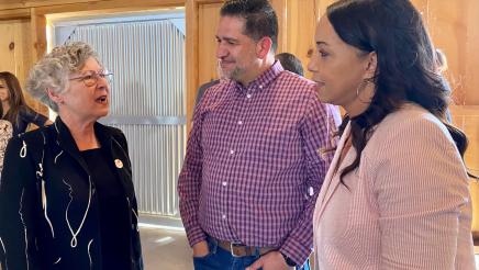 Patience Milrod talks with Joe Prado, Assistant Director of the Fresno County Department of Public Health, and Lindsay Fox, President and CEO of United Way Fresno and Madera Counties.