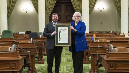 Assemblymember Dr. Joaquin Arambula presented a proclamation on June 24, 2022 to Patsy Montgomery at the State Capitol. She was retiring from Planned Parenthood Mar Monte in Fresno. She was director of external affairs and had a long career with the organization.