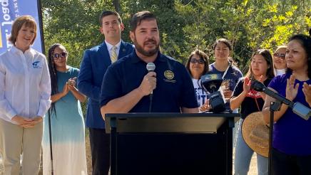 Assemblymember Arambula speaks to attendees at the July 23, 2021 news conference announcing the $15 million State allocation. The goal is to increase public access to the San Joaquin River Parkway, via funds for operations and land maintenance.