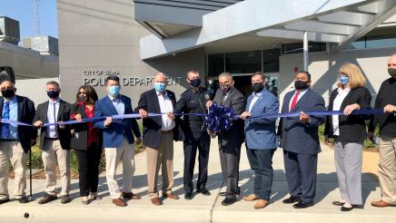 Officials at the ribbon cutting for the new Selma Police Department headquarters included Assemblymember Arambula, members of the Selma City Council, and other elected officials.