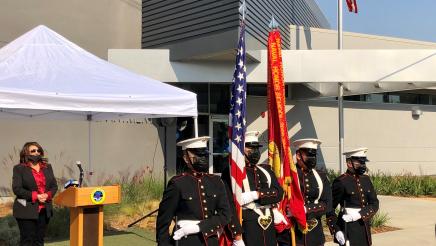 The Selma High School Marine Corps Junior Reserve Officer Training Corps Color Guard participated in the ribbon-cutting ceremony.