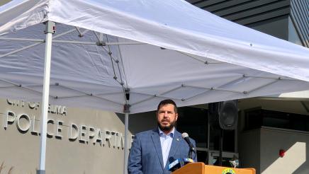 Assemblymember Dr. Joaquin Arambula addresses attendees at the ribbon-cutting event in Selma on October 29, 2020. 
