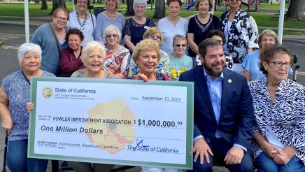 Assemblymember Arambula is seen with members of the Fowler Improvement Association. The $1 million State allocation will help renovate the organization’s historic clubhouse that serves as a hub for the community.
