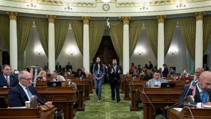 Assemblymember Arambula escorts Sana Jaffery, the 2022-23 Assembly Fellow with his office, at the State Capitol for her individual recognition on August 28, 2023.
