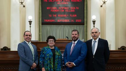 Assemblymember Dr. Joaquin Arambula on September 14, 2023 welcomed leaders of the National Hispanic Health Foundation (NHHF) to the State Capitol. He’s seen here with (from left) Guillermo Avilés Mendoza, J.D., LLM, Associate Director of Programs;  Elena Rios, MD, MSPH, MACP, President and CEO of the National Hispanic Medical Association and President of the National Hispanic Health Foundation; and Mark Diaz, MD, Board of Directors Chairman for NHHF- Sacramento.
