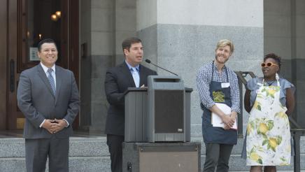 Assemblymember Arambula speaking at the Food Vendor Rally at the State Capitol
