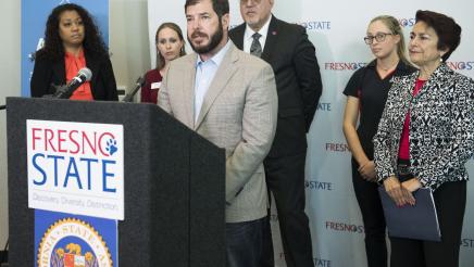 Assemblymember Dr. Arambula speaking at Student Homeless Press Conference