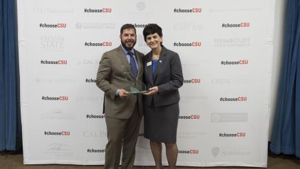 Assemblymember Dr. Arambula presents CSU Champion Award to San Jose State University President, Mary Papazian