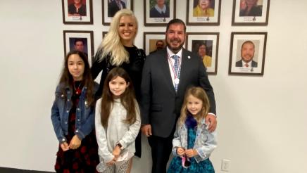 Assemblymember Dr. Joaquin Arambula is seen with his wife, Elizabeth, and their three daughters during the event honoring him as the recipient of the Ohtli Award from the Government of Mexico.
