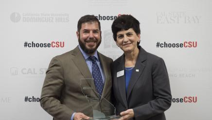 Assemblymember Dr. Arambula presents CSU Champion Award to San Jose State University President, Mary Papazian